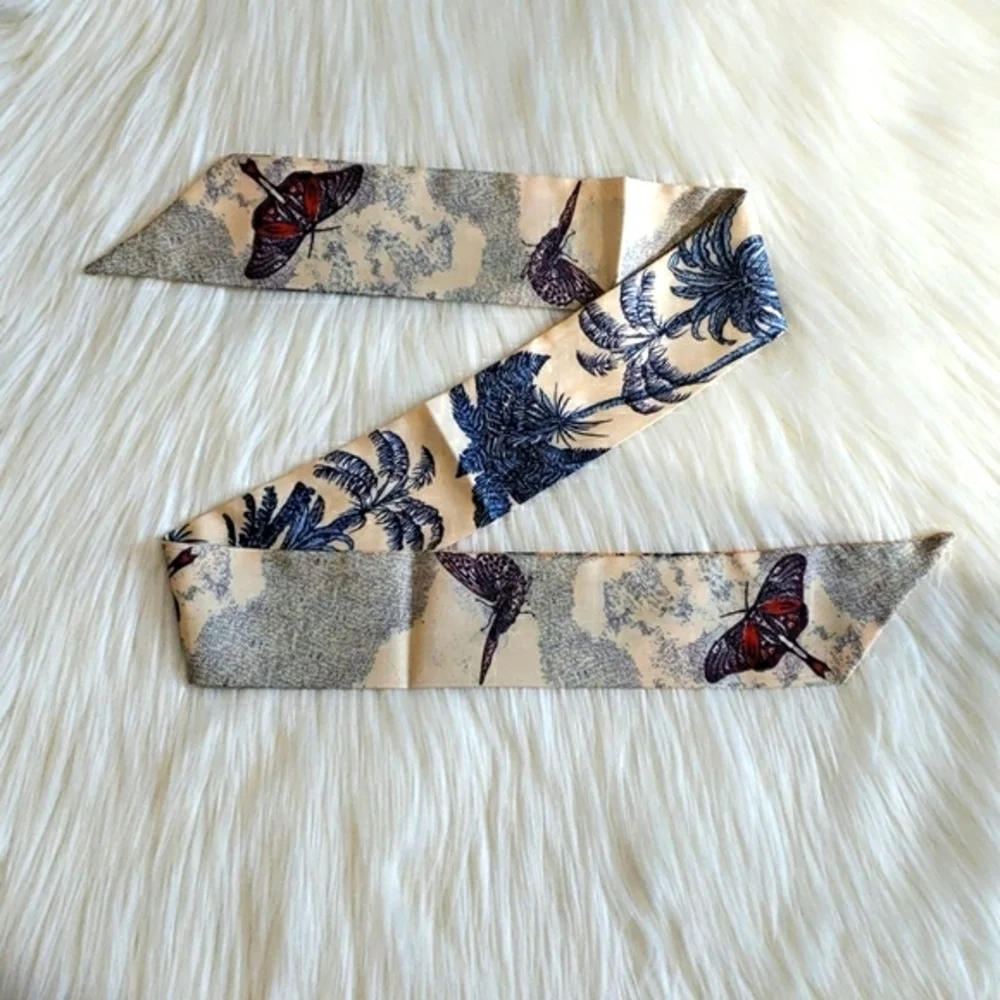 New Palm Print Silk Skinny Scarf Twilly